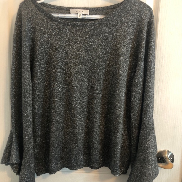 NWOT Milly Luxury Brand Large Grey Silver Metallic Sweater - Picture 1 of 1